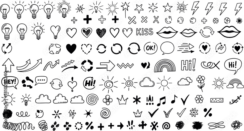 Naklejka premium Hand drawn doodle elements collection in black and white for digital design