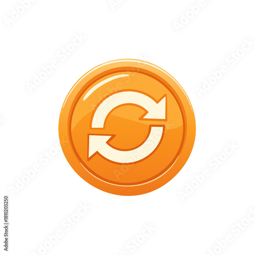 Vibrant orange circular icon featuring looping white arrows for refresh reload or cycle concept