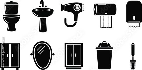 Bathroom hygiene icons and sanitation symbols vector illustration.