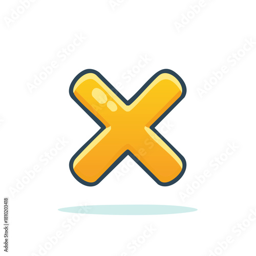 Glossy yellow X mark symbol for wrong cancel delete or multiplication icon
