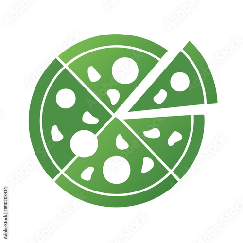 Green Pizza with Slice Missing Icon Delicious Takeaway Food Flat Vector Graphic