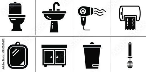 Bathroom hygiene icons and sanitation symbols vector illustration.