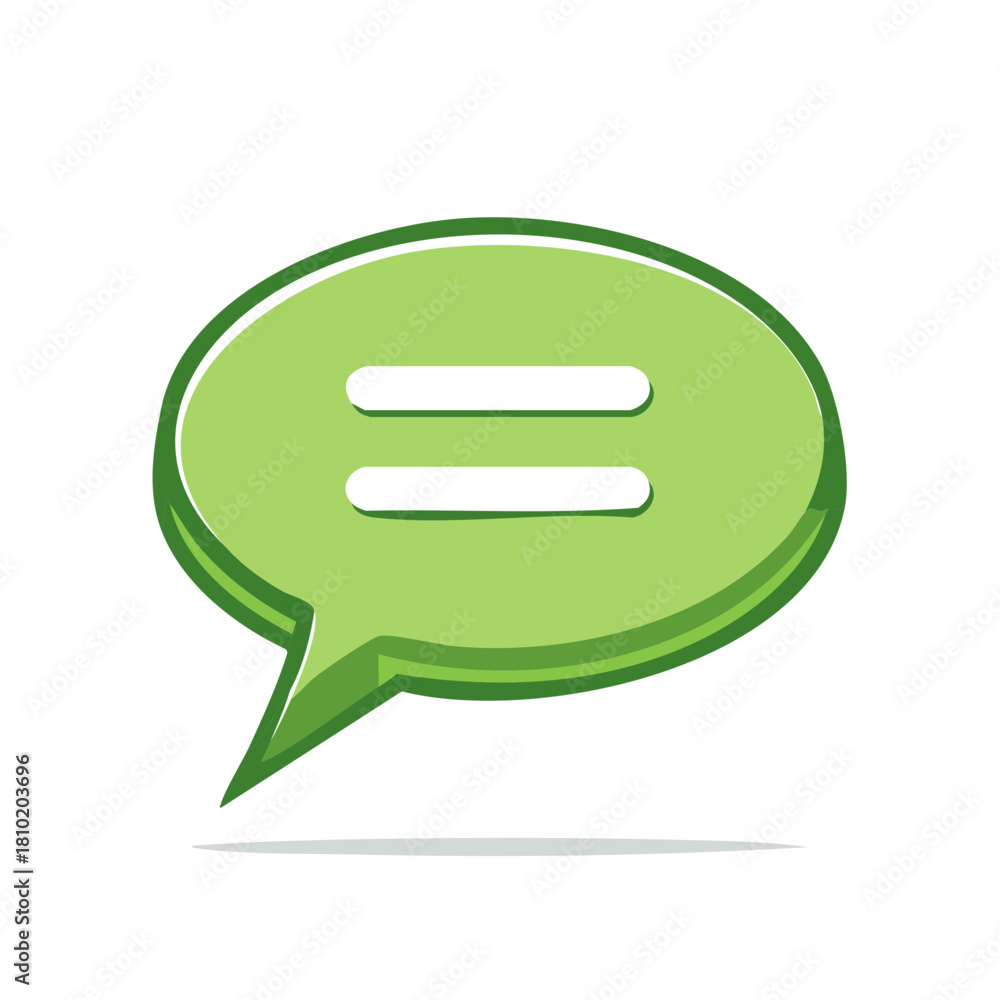 Fototapeta premium Green chat bubble with two horizontal lines symbolizing communication.