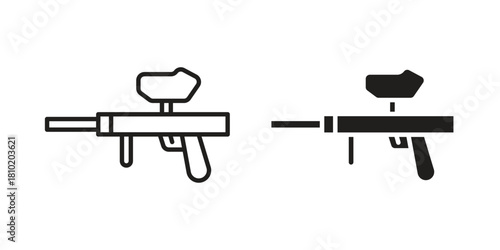 Paintball gun icon illustration, thin line vector, web design sign,