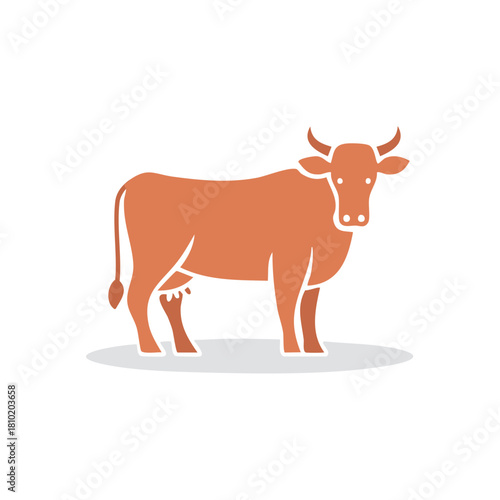 Farm Animal Illustration of a Brown Cow Standing Still