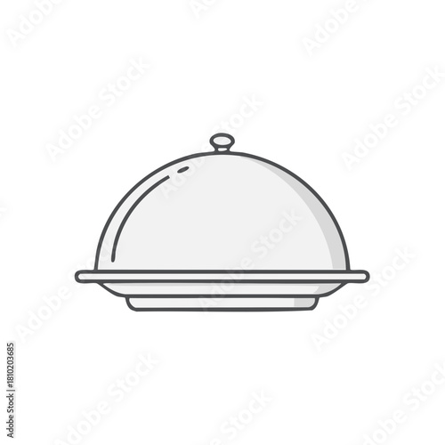 Simple Line Art Illustration of a Covered Serving Dish