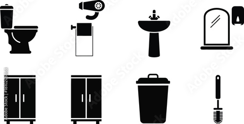 Bathroom hygiene icons and sanitation symbols vector illustration.