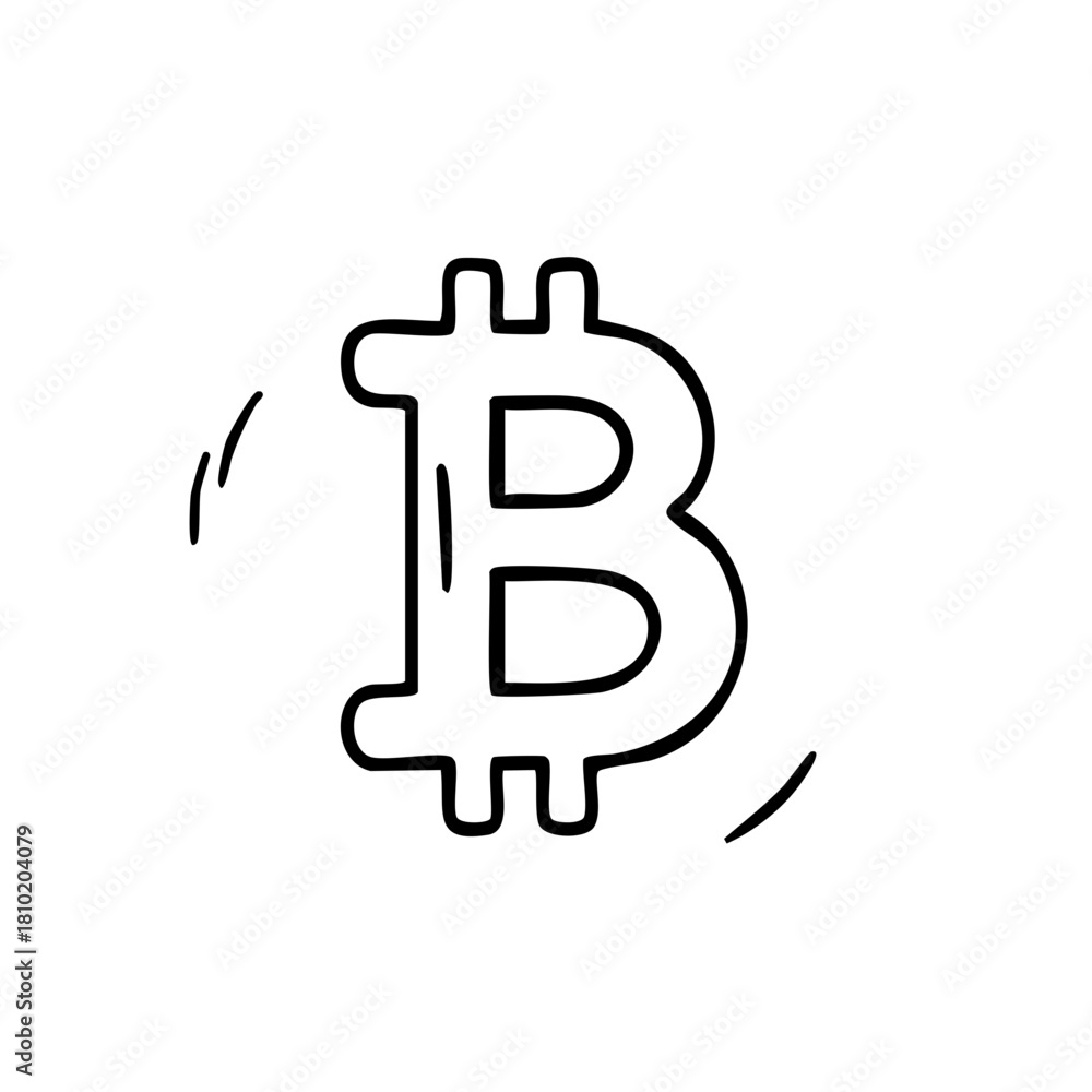 Obraz premium Hand drawn digital currency Bitcoin symbol representing blockchain and fintech investment