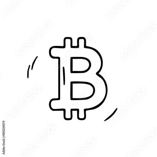Hand drawn digital currency Bitcoin symbol representing blockchain and fintech investment