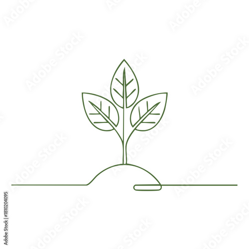 Simple line drawing of a green sprout emerging from the earth, symbolizing growth and new beginnings