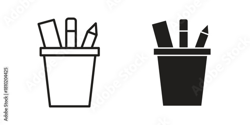 Pencil holder icon illustration, thin line vector, web design sign,