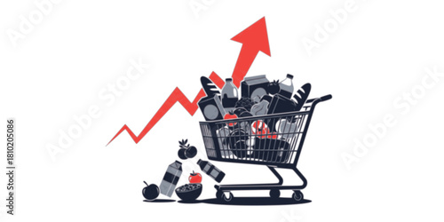 Food Inflation Price Hike Shopping Cart Flat Illustration
