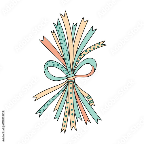 Decorative ribbon bundle in pastel colors with bow  