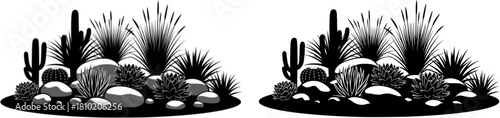Xeriscape Rock Garden Drought Tolerant Flat Vector
