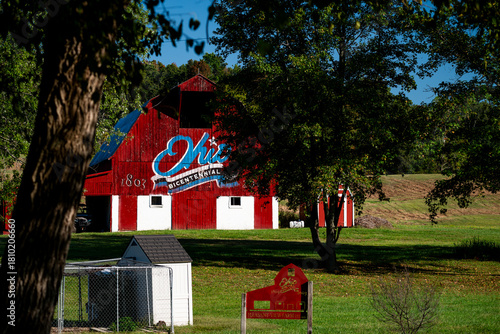Red Ohio Bicentennial Barn on a farm at sunrise - Appalachia - Jackson County, Ohio