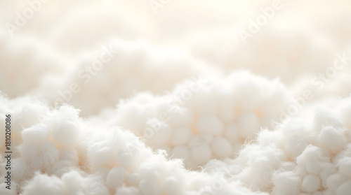 Cotton texture with white soft fibers forming a subtle woven pattern as the background, featuring gentle hills and valleys of fluffy cotton, with a neutral beige undertone and a slight sheen 