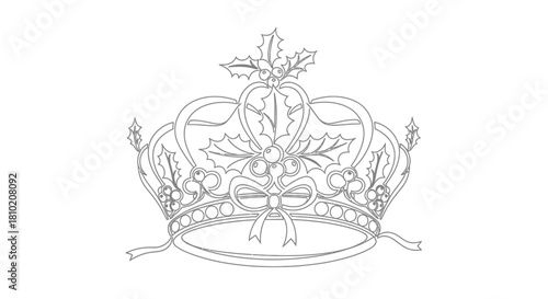 Elegant outline illustration of a crown adorned with winter foliage and berries
