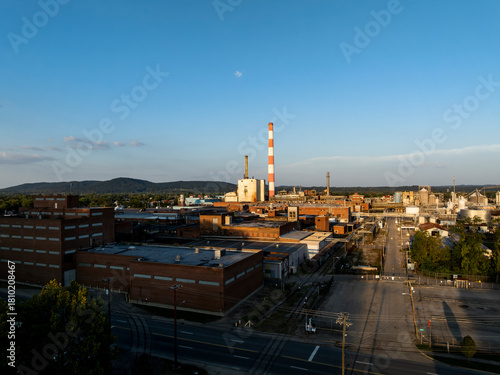 Aerial of Closed & Abandoned Paper Mill at Late Evening / Sunset - Chillicothe, Ohio