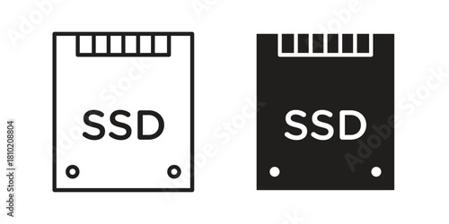 SSD drive icon illustration, thin line vector, web design sign,