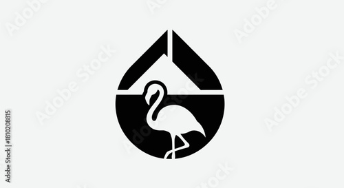 Abstract flamingo silhouette in drop shape with geometric elements
