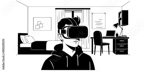 Extended Reality VR Headset Student Flat Vector Graphic
