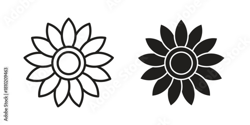 Sunflower icon illustration, thin line vector, web design sign,