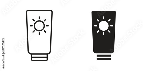 Sun cream icon illustration, thin line vector, web design sign,