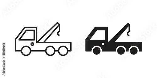 Tow truck icon illustration, thin line vector, web design sign,