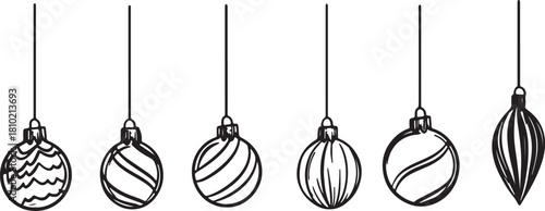  hand drawn doodled line art funny cute drawing of Christmas tree ornament garland