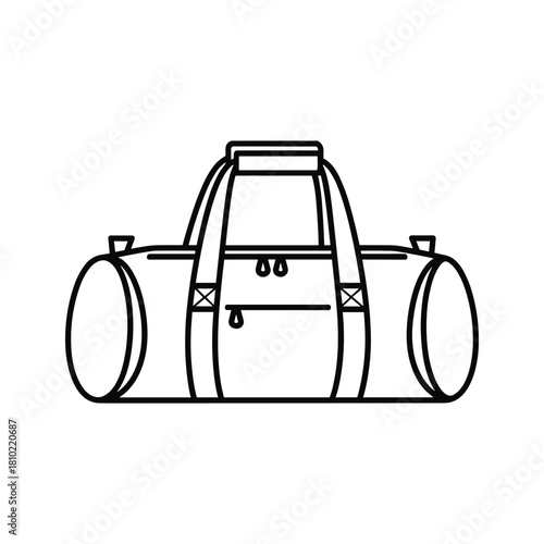 Simple line art illustration of a classic duffle bag