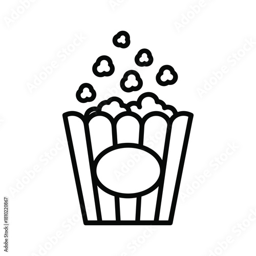 Simple outline icon of a popcorn box overflowing with kernels