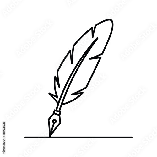Simple line drawing of a quill pen writing on a line