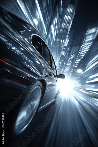 City night drive with speeding car lights