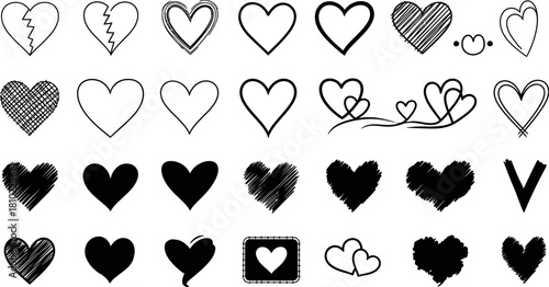 Hand drawn hearts collection love romance and valentine s day designs