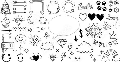 Hand drawn doodle set of various objects and elements for design