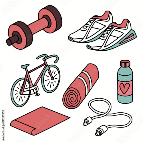 Fitness, Sport, and Workout Equipment Icon Set Vector
