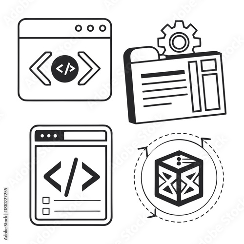 Programming, Coding, and Web Development Icon Set Vector
