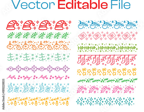 Colorful Holiday Borders Seamless Patterns Collection Christmas Decorations Festive Design Vector Graphics Party Decor