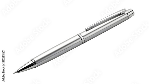 silver ballpoint pen with metallic highlights, png, isolated on transparent background, perfect for design and marketing