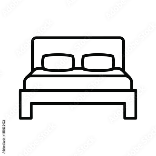 Simple line art illustration of a double bed with two pillows and a headboard