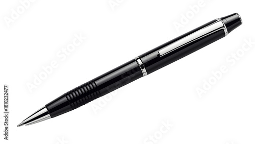black ballpoint pen with metallic highlights, png, isolated on transparent background, perfect for design and marketing