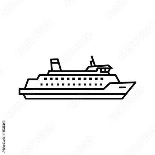 Simple line art illustration of a modern passenger cruise ship sailing on the water