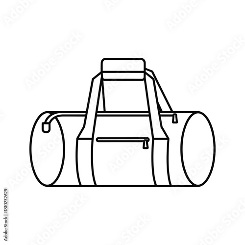Simple outline drawing of a cylindrical duffel bag with handles and zipper