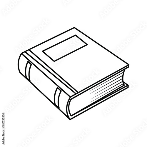 Simple line drawing of a closed book with a blank cover and spine