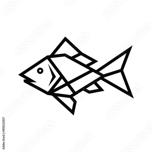 Geometric abstract line art of a single fish in a minimalist style