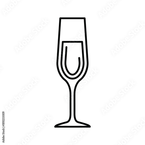 Simple outline drawing of a champagne flute glass with a u shape inside representing liquid