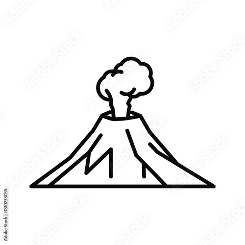 Simple line art illustration of an active volcano emitting smoke and ash