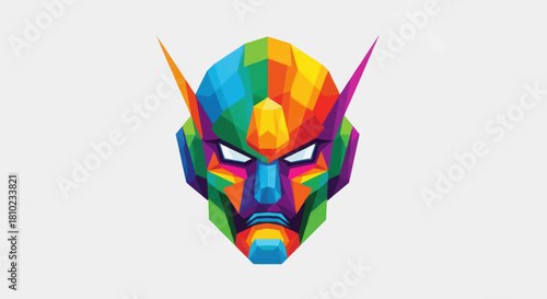 Abstract geometric illustration of a colorful robot head on white background