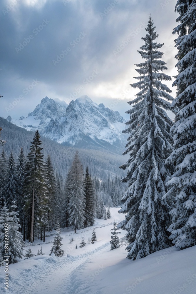 Fototapeta premium Snow-capped mountain forest.Winter landscape. 
