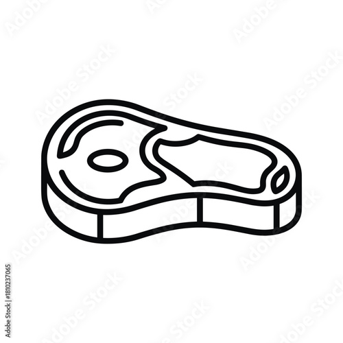 Simple line drawing of a raw steak with bone on a white background